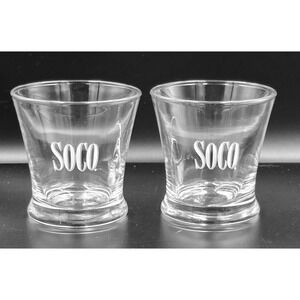 Vintage 90's Southern Comfort White Etched SOCO Shot Glasses 2 ct. Clear Barware